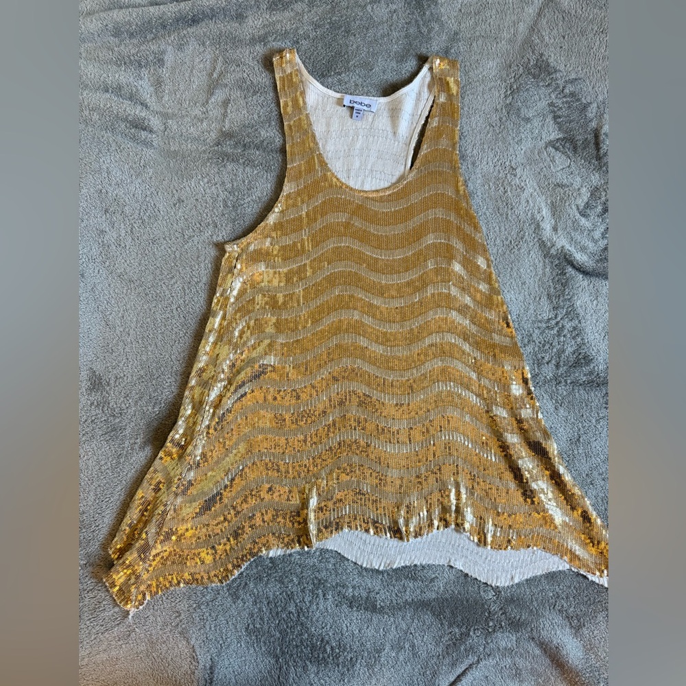Original Y2K Bebe Gold Sequin Tank Top